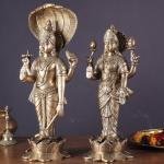 18" Exquisite Brass Vishnu Lakshmi Idol Pair | Divine Couple Temple Murti | Sacred Art Set